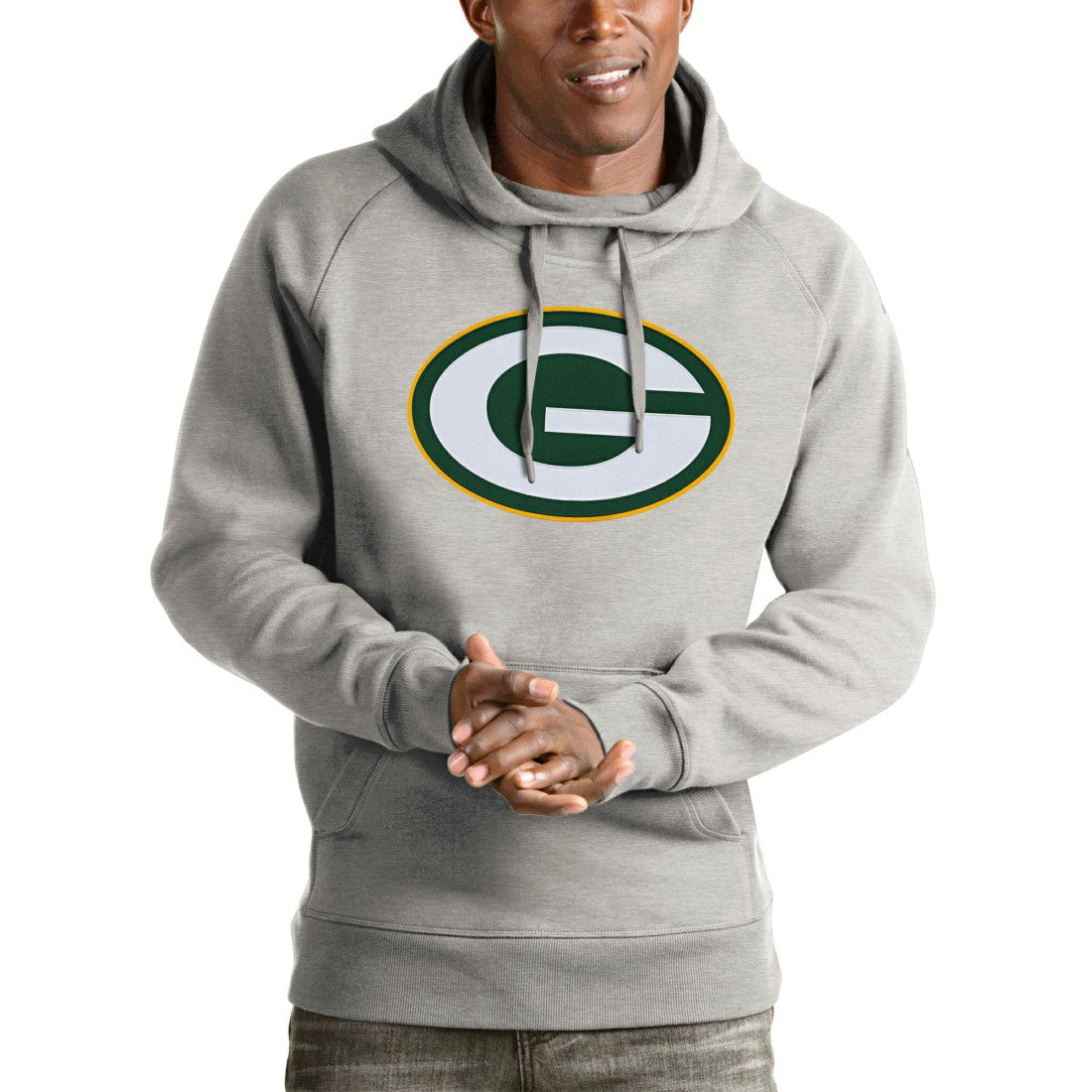 Green Bay Packers Antigua Victory Pullover Hoodie Heather Gray