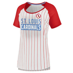 St. Louis Cardinals Fanatics Women's Cooperstown Collection Iconic Pinstripe Raglan Scoop Neck T-Shirt - White - Fanatics Lifestyle