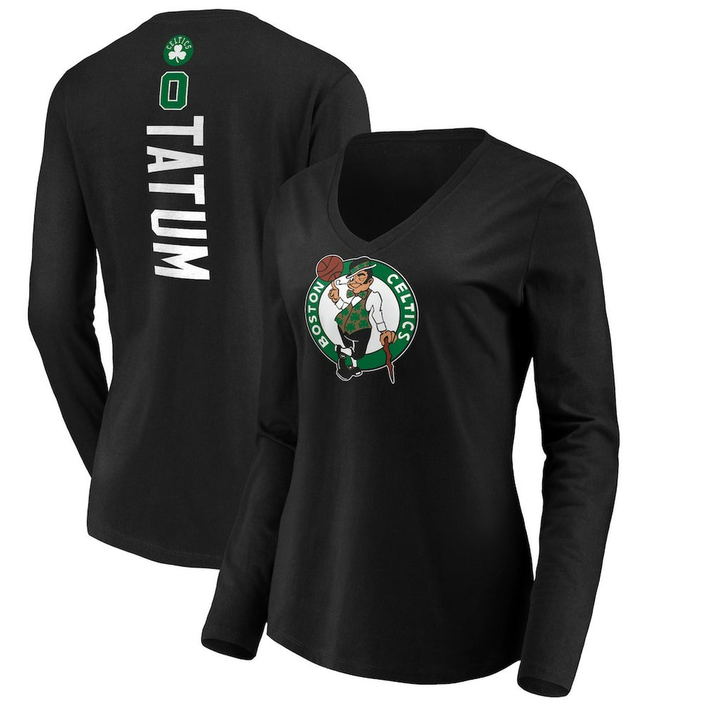 Jayson Tatum Boston Celtics Women's Playmaker Name & Number Long Sleeve V-Neck T-Shirt Black