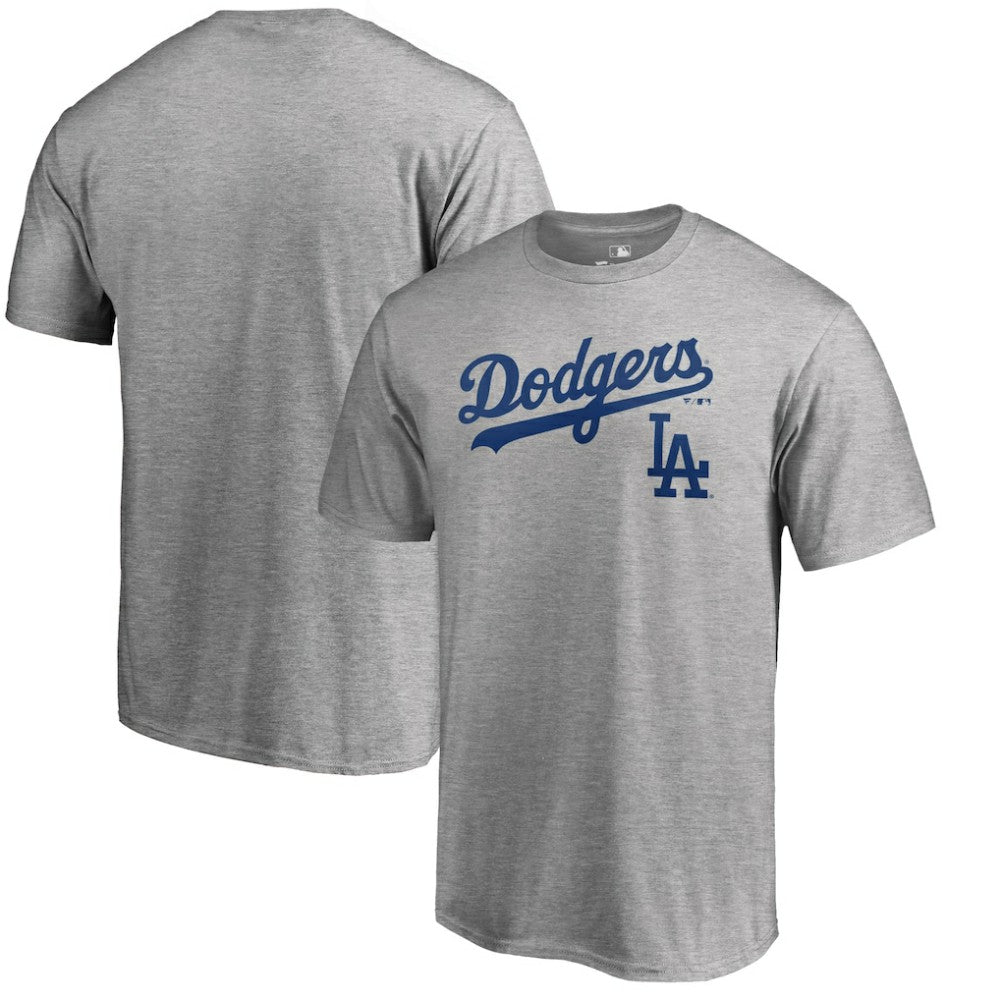 Los Angeles Dodgers Team Lockup T-Shirt - Heathered Gray - MLB Lifestyle