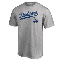 Los Angeles Dodgers Team Lockup T-Shirt - Heathered Gray - MLB Lifestyle