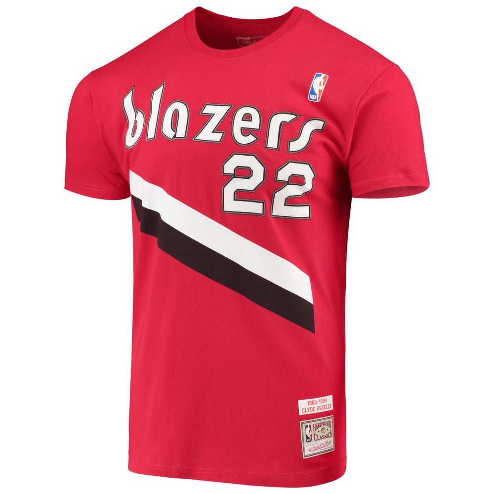 Clyde Drexler Portland Trail Blazers Hardwood Classics Player Name & Number T-Shirt Red | Mitchell & Ness online