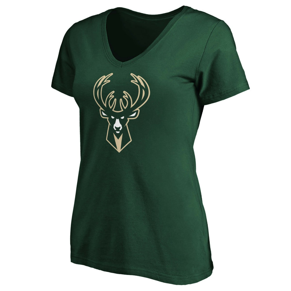 Milwaukee Bucks Women's Primary Logo Team V-Neck T-Shirt Hunter Green | Fanatics online
