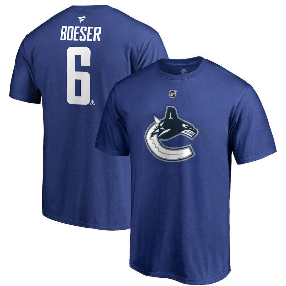 Brock Boeser Vancouver Canucks Fanatics Authentic Stack Player Name & Number T-Shirt - Blue - NHL 3706577