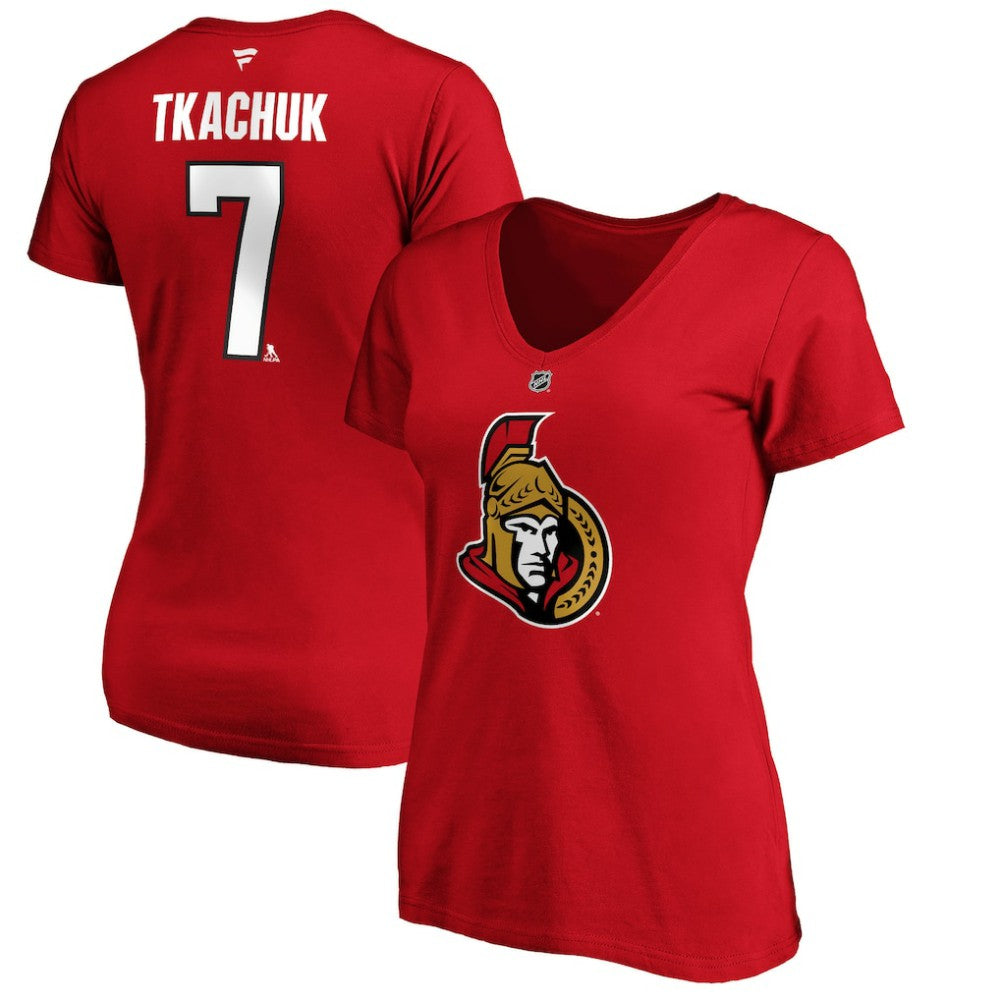 Brady Tkachuk Ottawa Senators Fanatics Women's Authentic Stack Name & Number V-Neck T-Shirt - Red - NHL 3706594