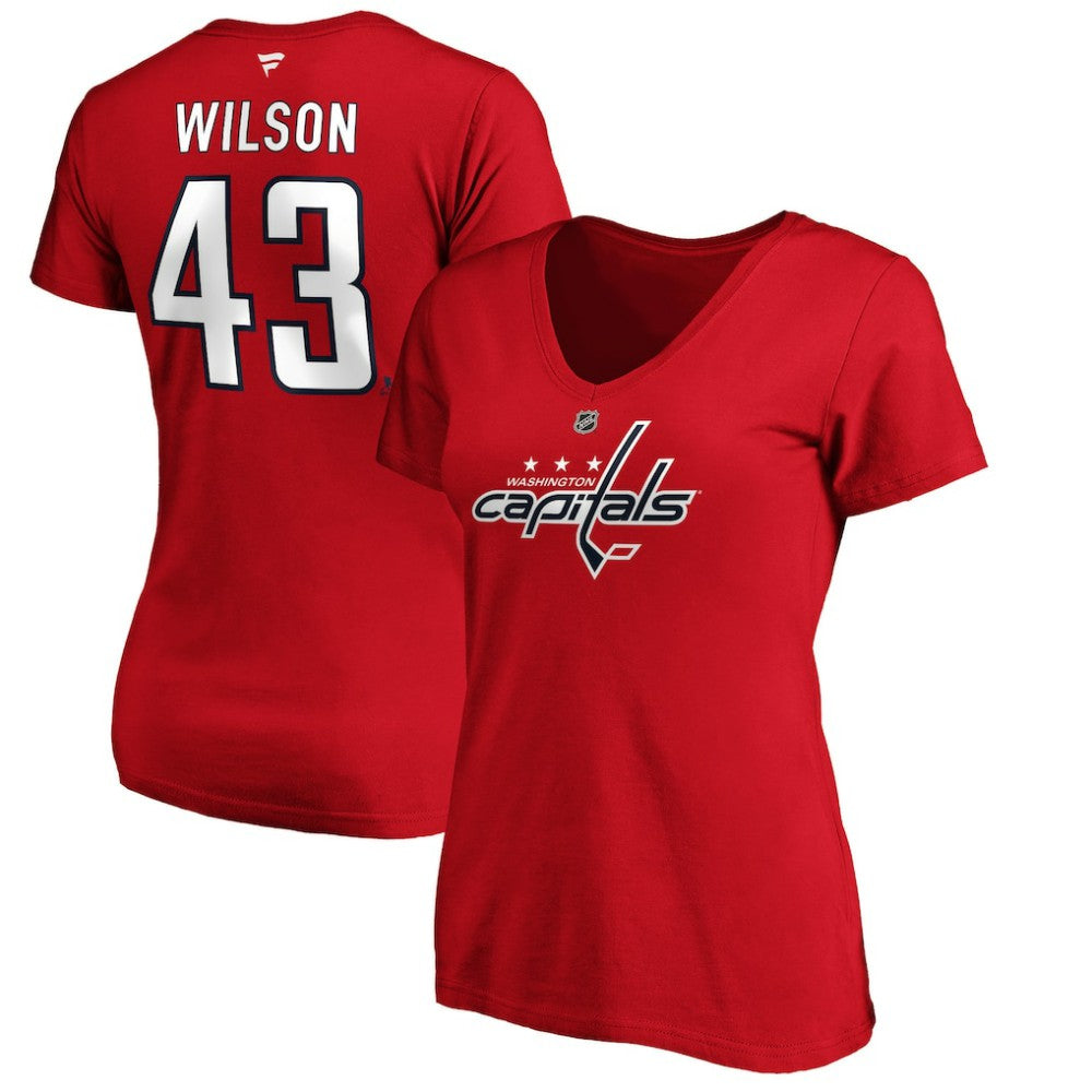 Tom Wilson Washington Capitals Fanatics Women's Authentic Stack Name & Number V-Neck T-Shirt - Red - NHL 3706599