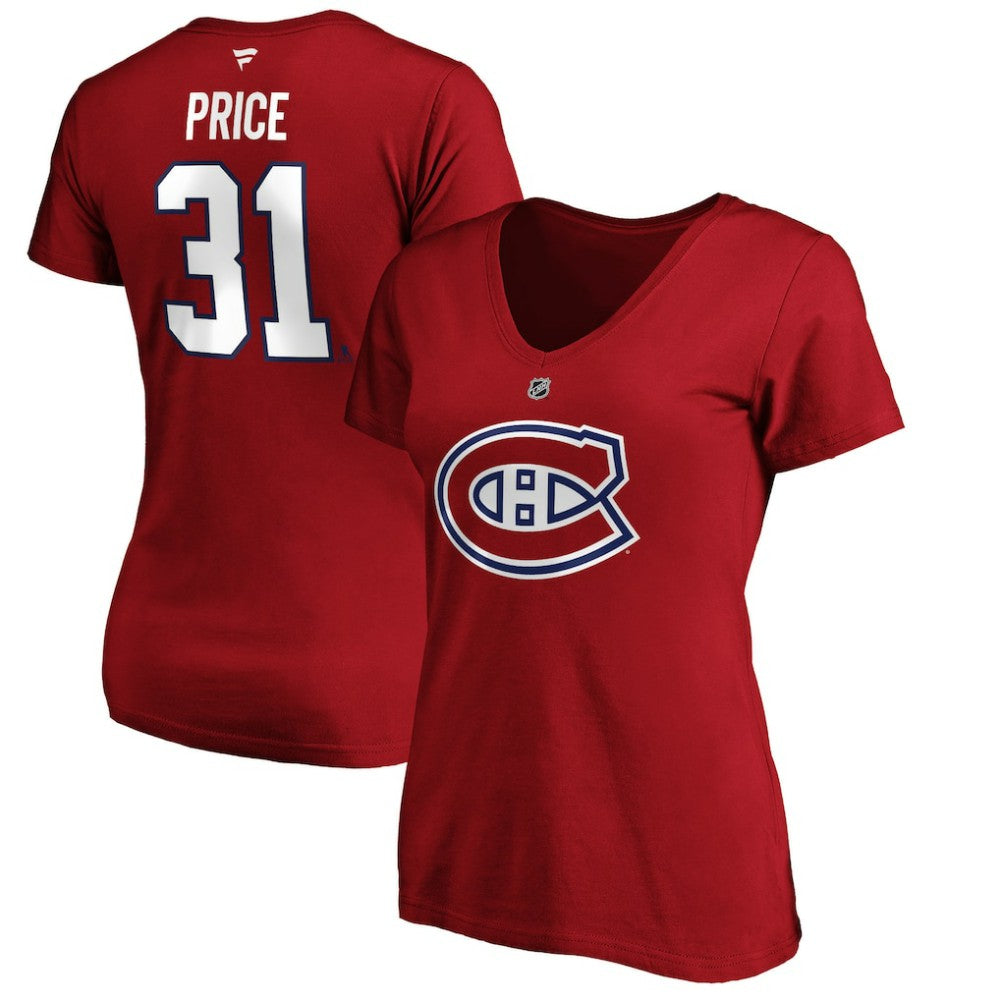Carey Price Montreal Canadiens Fanatics Women's Authentic Stack Name & Number V-Neck T-Shirt - Red - NHL 3706658