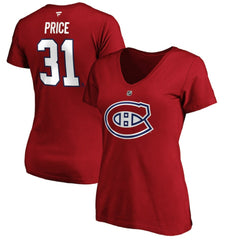 Carey Price Montreal Canadiens Fanatics Women's Authentic Stack Name & Number V-Neck T-Shirt - Red - NHL 3706658