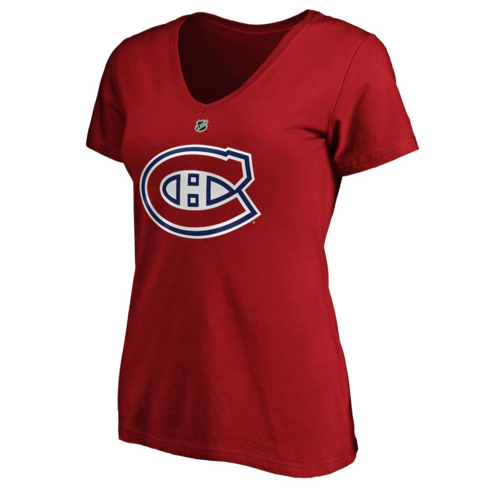 Carey Price Montreal Canadiens Fanatics Women's Authentic Stack Name & Number V-Neck T-Shirt - Red - NHL 3706658