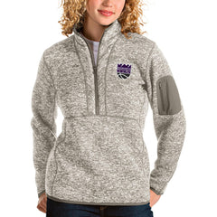 Sacramento Kings Antigua Women's Fortune Quarter-Zip Pullover Jacket Natural