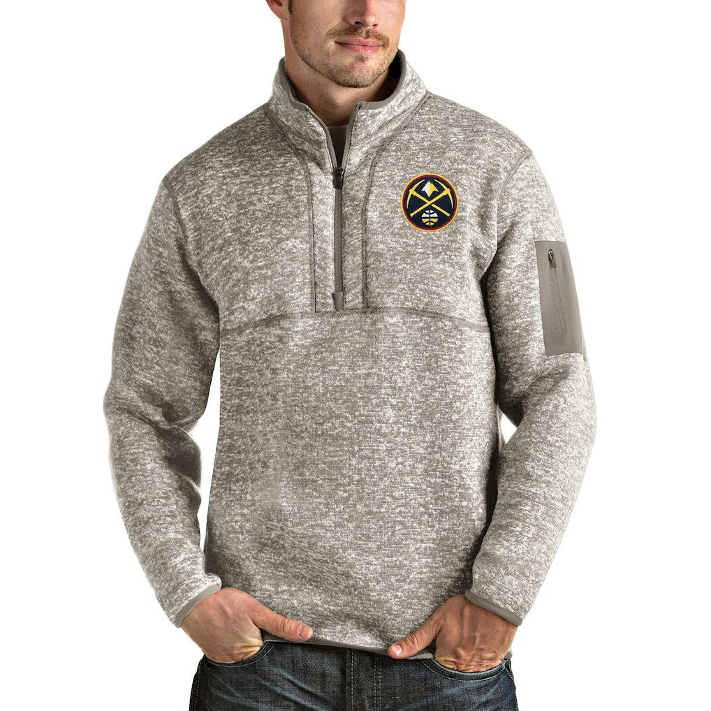 Denver Nuggets Antigua Fortune Quarter-Zip Pullover Jacket Natural