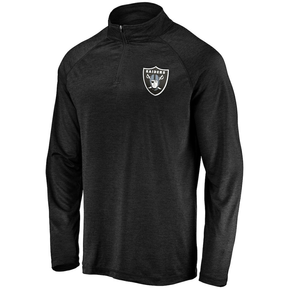 Fanatics Las Vegas Raiders Striated Primary Logo Raglan Quarter-Zip Pullover Jacket Black