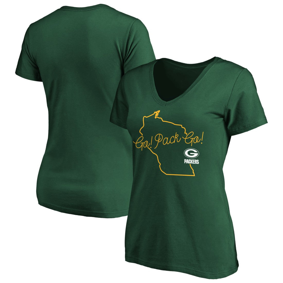 Fanatics Green Bay Packers Women's Team Iconic Script State V-Neck T-Shirt Green