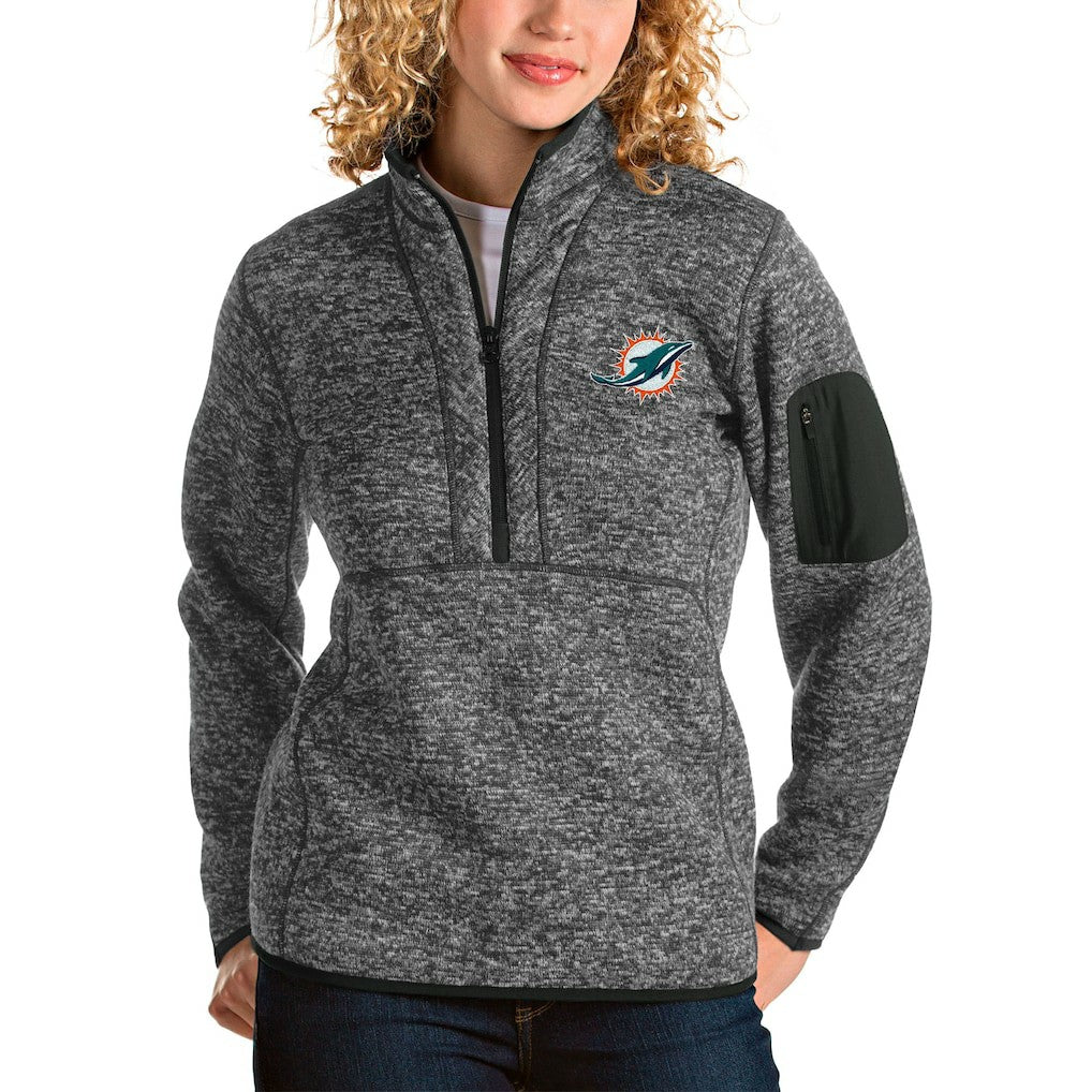 Miami Dolphins Antigua Women's Fortune Half-Zip Pullover Jacket Charcoal