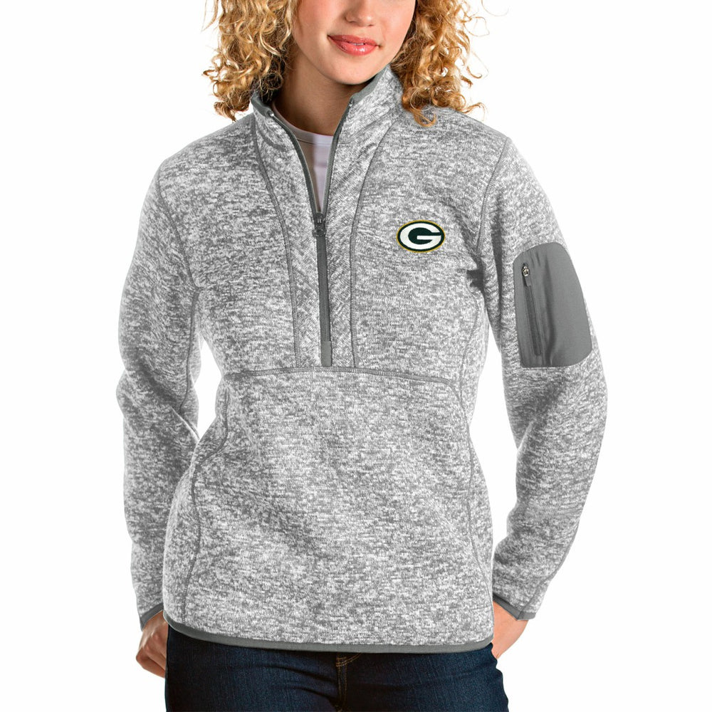 Green Bay Packers Antigua Women's Fortune Half-Zip Pullover Jacket Gray