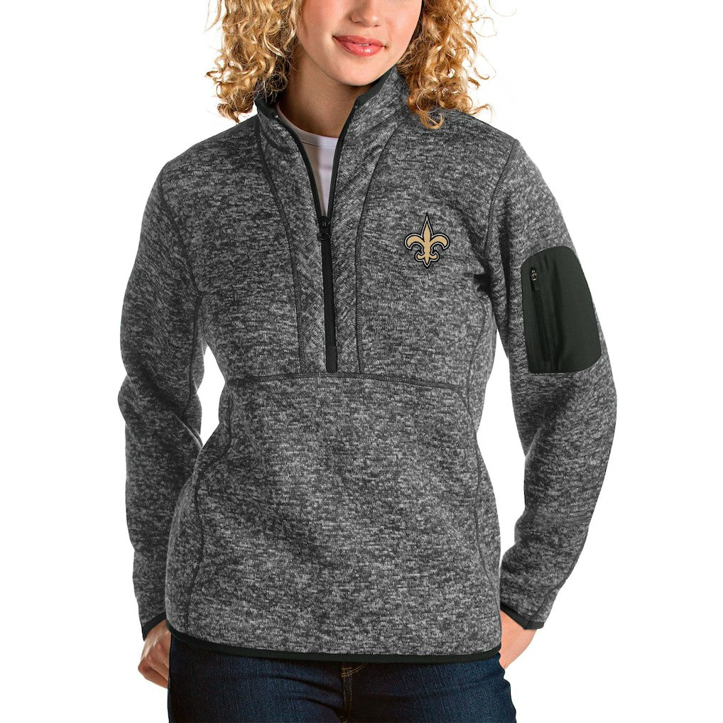 New Orleans Saints Antigua Women's Fortune Half-Zip Pullover Jacket Charcoal