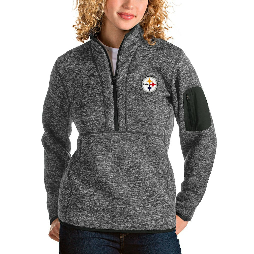 Pittsburgh Steelers Antigua Women's Fortune Half-Zip Pullover Jacket Charcoal