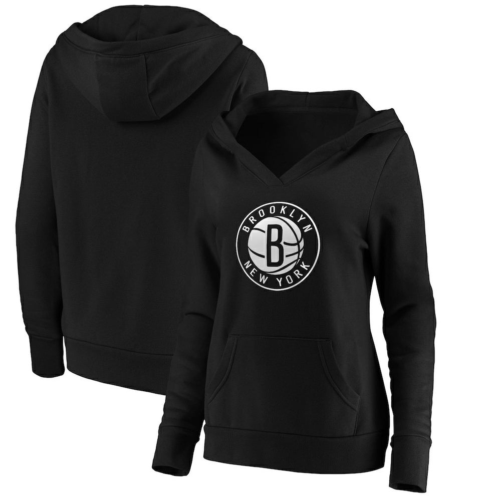 Brooklyn Nets Women's Primary Logo V-Neck Pullover Hoodie Black | Fanatics for sale