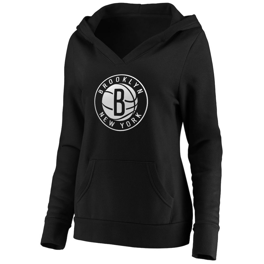 Brooklyn Nets Women's Primary Logo V-Neck Pullover Hoodie Black | Fanatics for sale