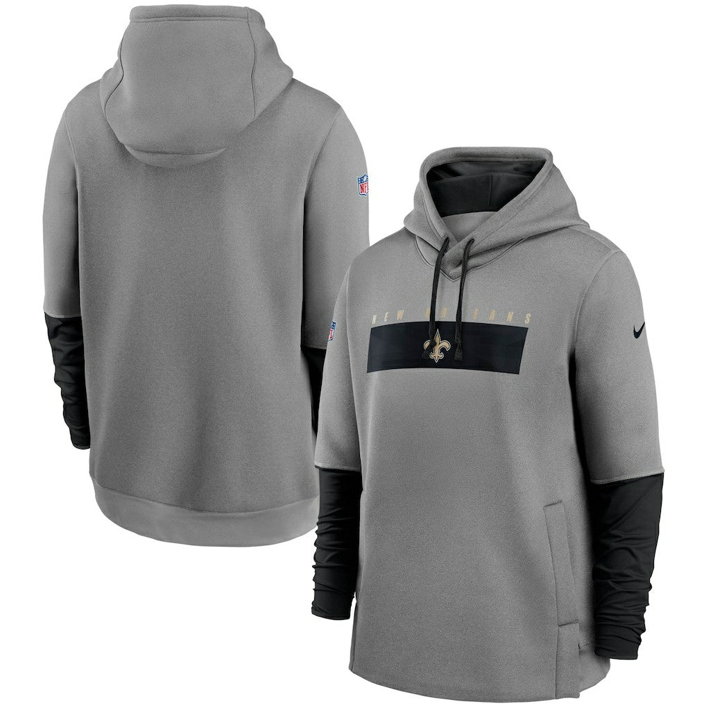 Nike New Orleans Saints Sideline Playbook Performance Pullover Hoodie Heathered Gray/Black