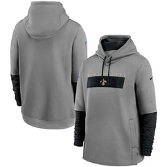 Nike New Orleans Saints Sideline Playbook Performance Pullover Hoodie Heathered Gray/Black