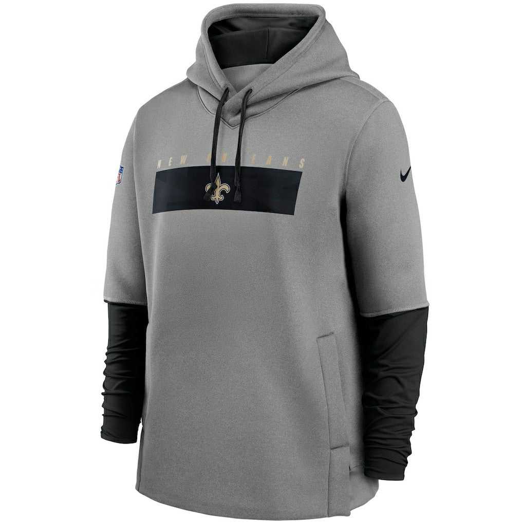 Nike New Orleans Saints Sideline Playbook Performance Pullover Hoodie Heathered Gray/Black