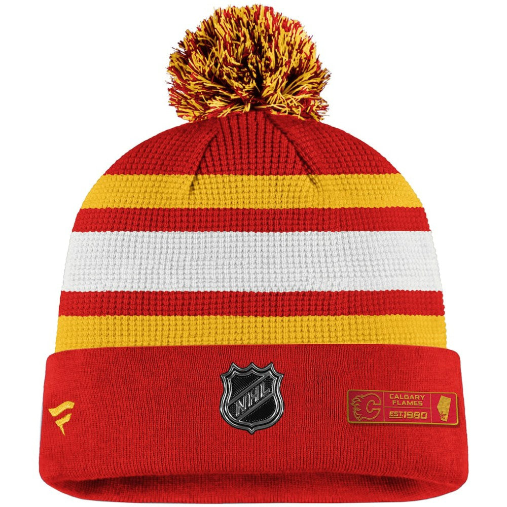 Calgary Flames Fanatics Authentic Pro Cuffed Pom Knit Hat - Red/Yellow - NHL 3738180