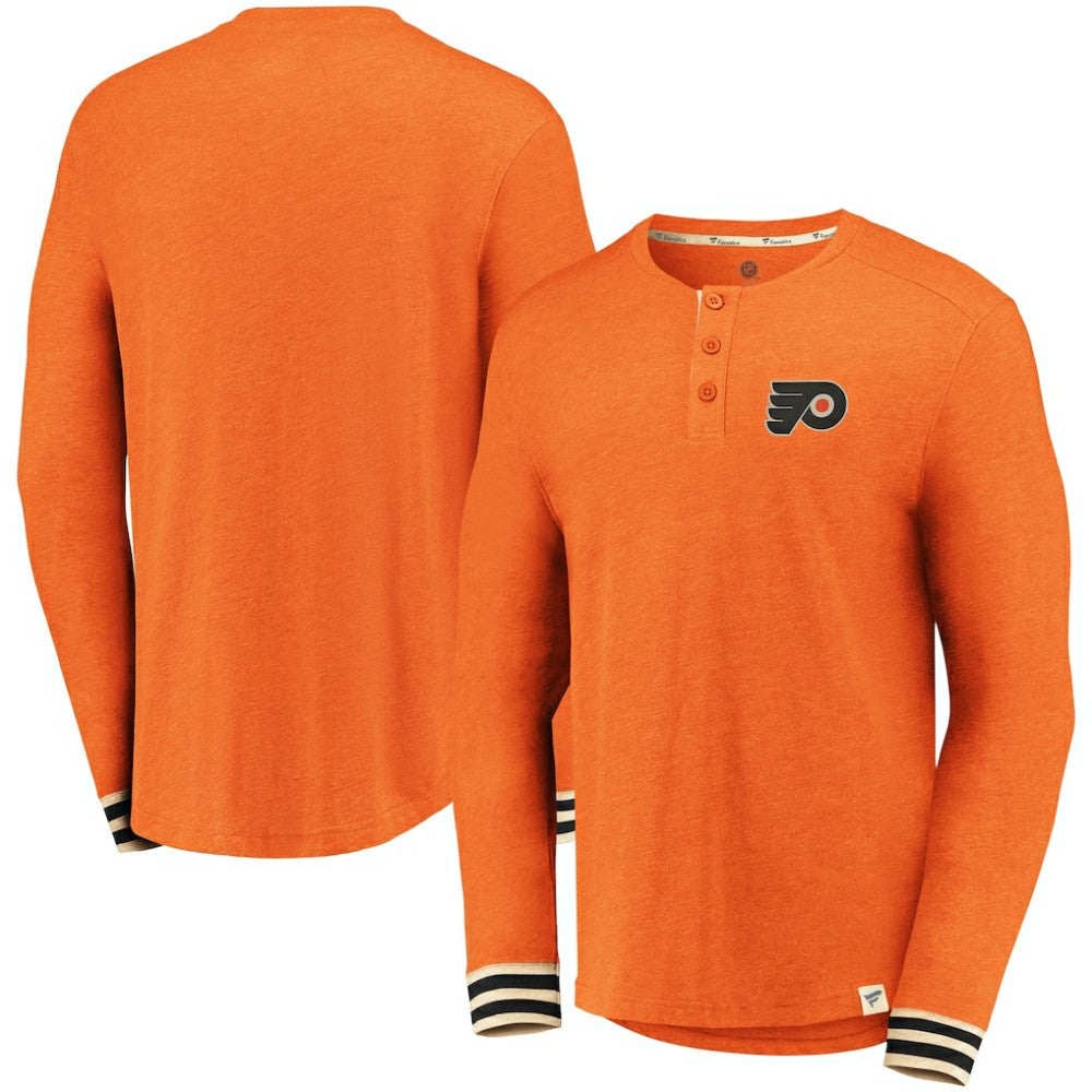 Philadelphia Flyers Fanatics True Classics Henley Long Sleeve T-Shirt - Heathered Orange - NHL 3747618