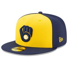 Milwaukee Brewers New Era Alternate Authentic Collection On-Field 59FIFTY Fitted Hat - Navy/Yellow - New Era Online