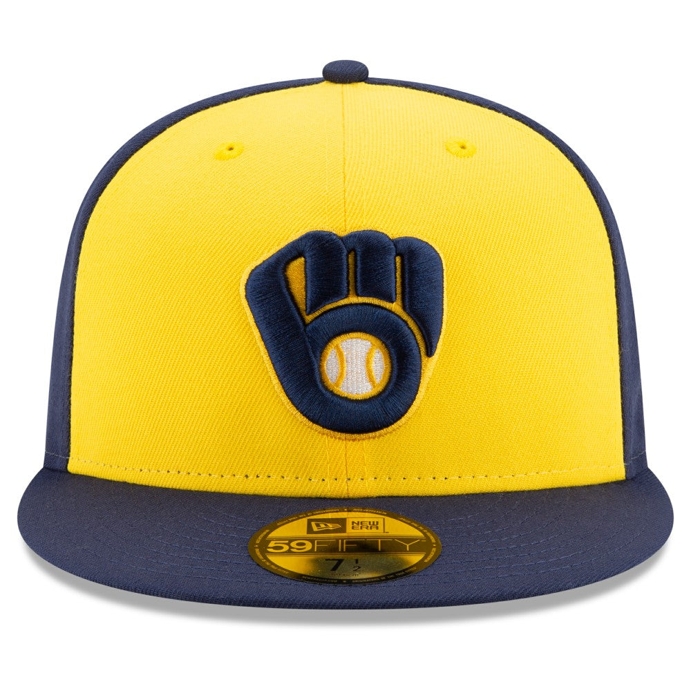 Milwaukee Brewers New Era Alternate Authentic Collection On-Field 59FIFTY Fitted Hat - Navy/Yellow - New Era Online