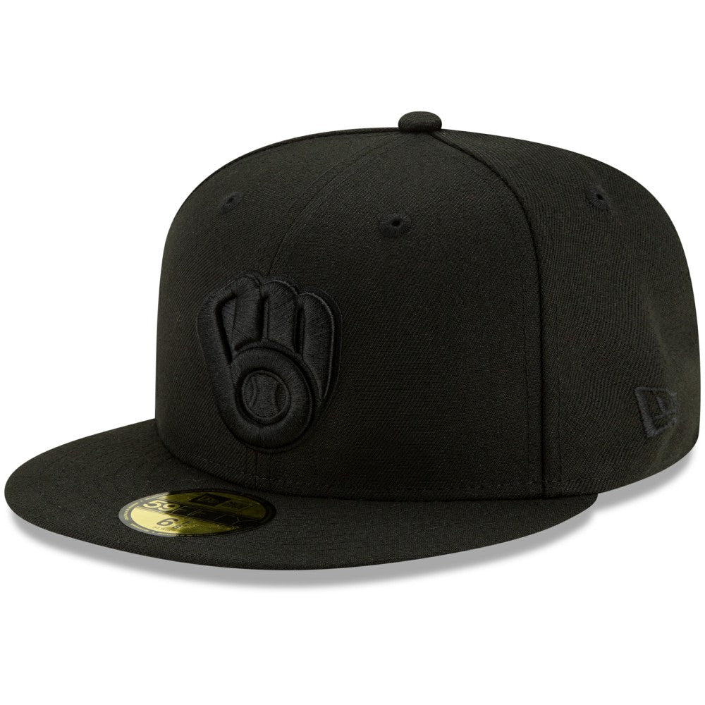 Milwaukee Brewers New Era Black on Black 59FIFTY Fitted Hat - Black - New Era Discount