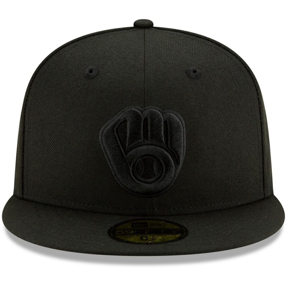 Milwaukee Brewers New Era Black on Black 59FIFTY Fitted Hat - Black - New Era Discount