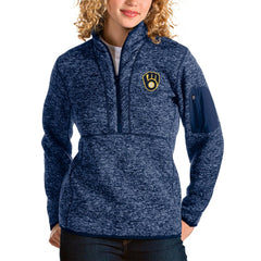 Milwaukee Brewers Antigua Women's Fortune Half-Zip Pullover Jacket - Heather Navy - MLB Lifestyle