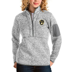 Milwaukee Brewers Antigua Women's Fortune Half-Zip Pullover Jacket - Heather Gray - MLB Lifestyle