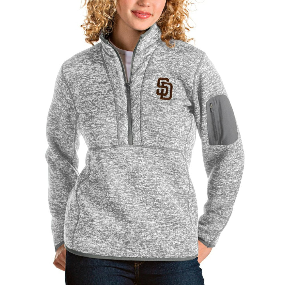 San Diego Padres Antigua Women's Fortune Half-Zip Pullover Jacket - Heather Gray - MLB Online