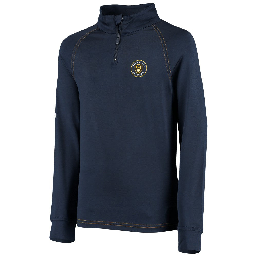 Milwaukee Brewers Stitches Youth Raglan Quarter-Zip Jacket - Navy - MLB on Sale