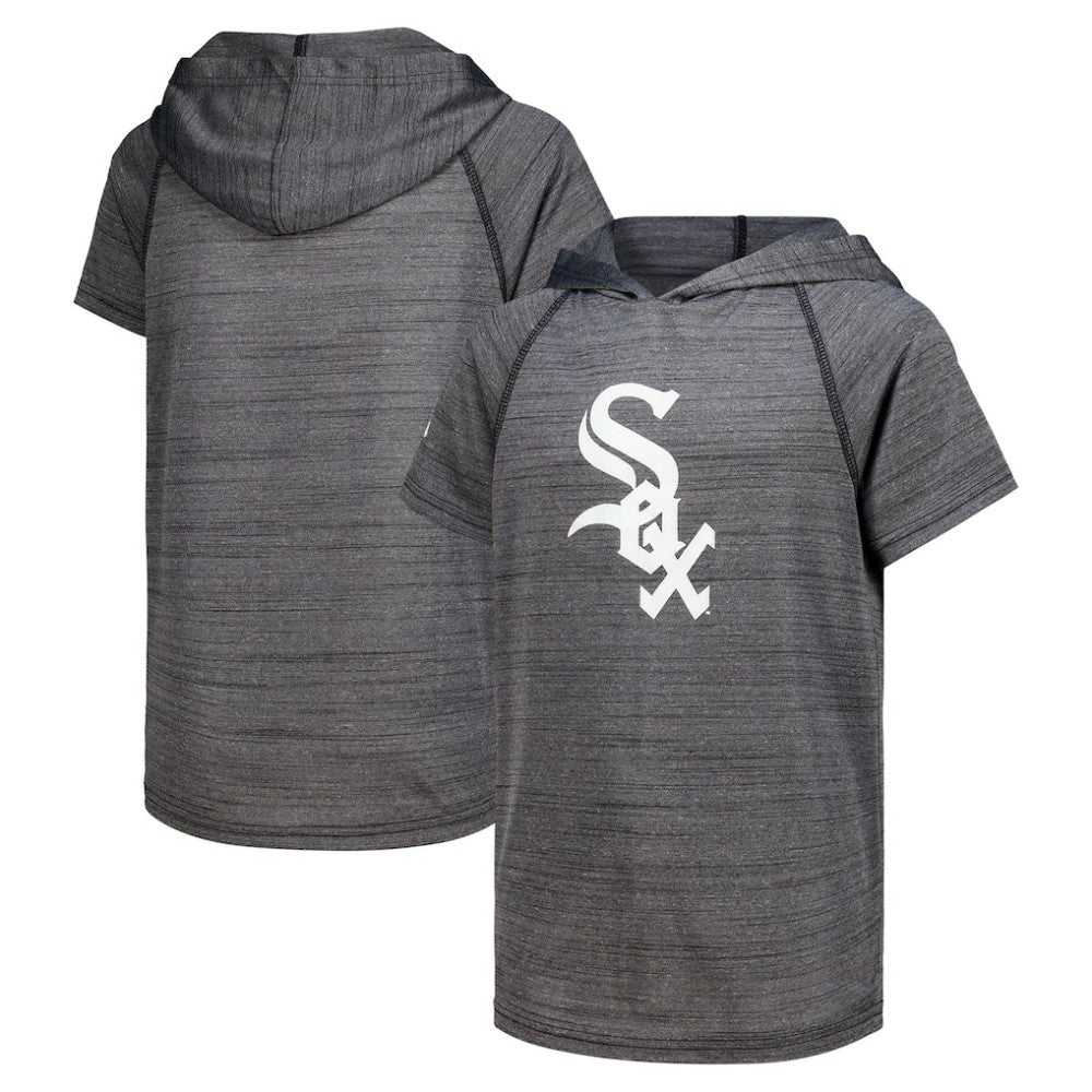 Chicago White Sox Stitches Youth Raglan Short Sleeve Pullover Hoodie - Heathered Black - MLB Discount