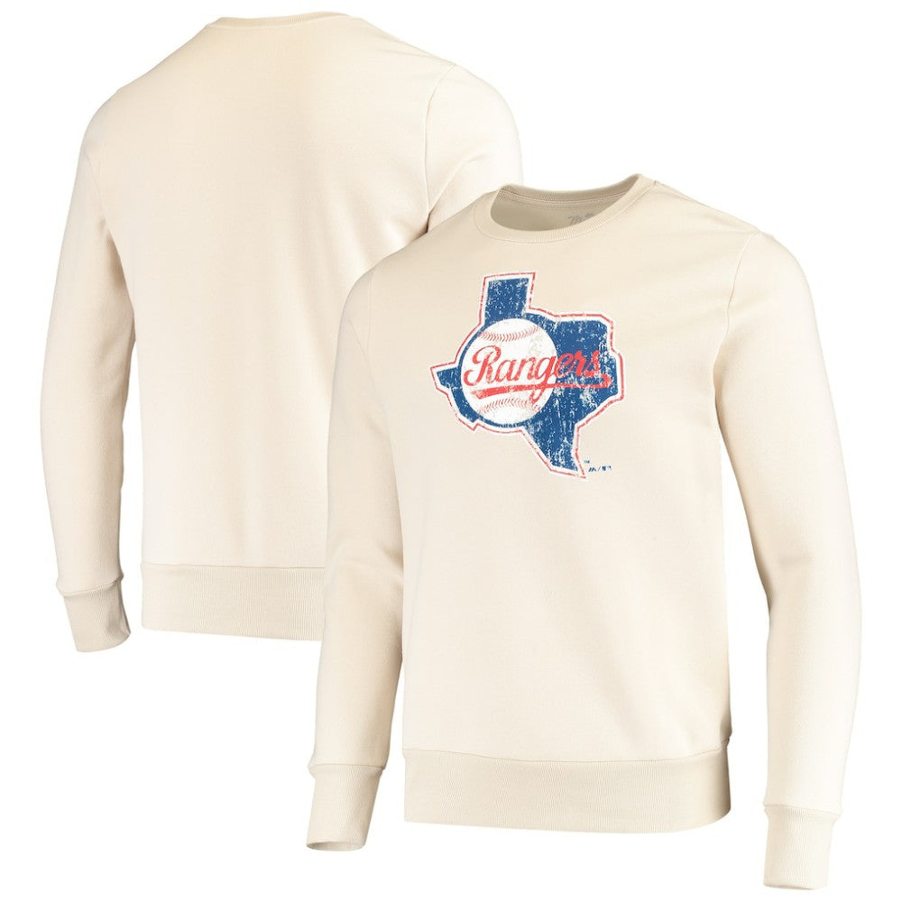 Texas Rangers Majestic Threads Fleece Pullover Sweatshirt - Oatmeal - MLB Lifestyle