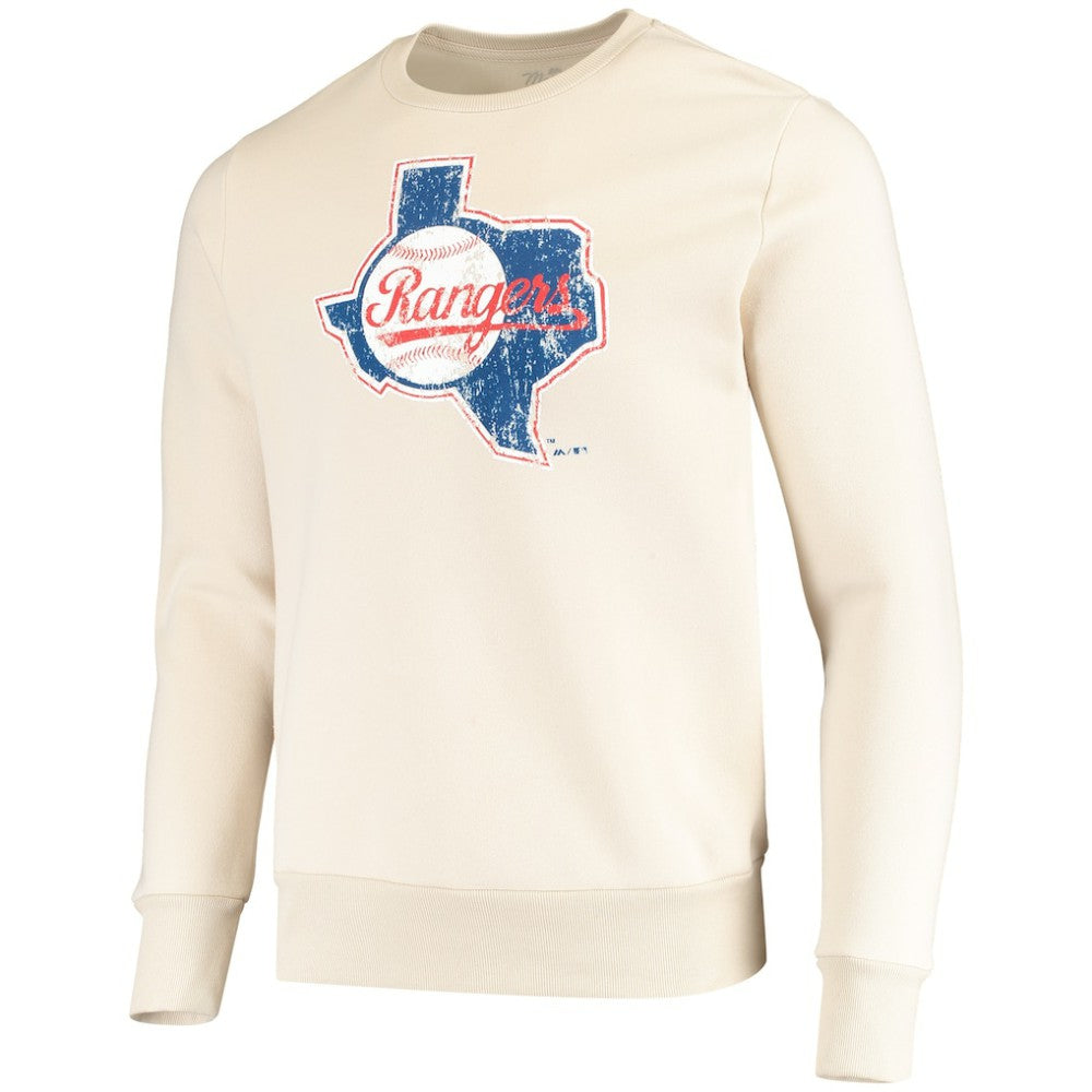 Texas Rangers Majestic Threads Fleece Pullover Sweatshirt - Oatmeal - MLB Lifestyle