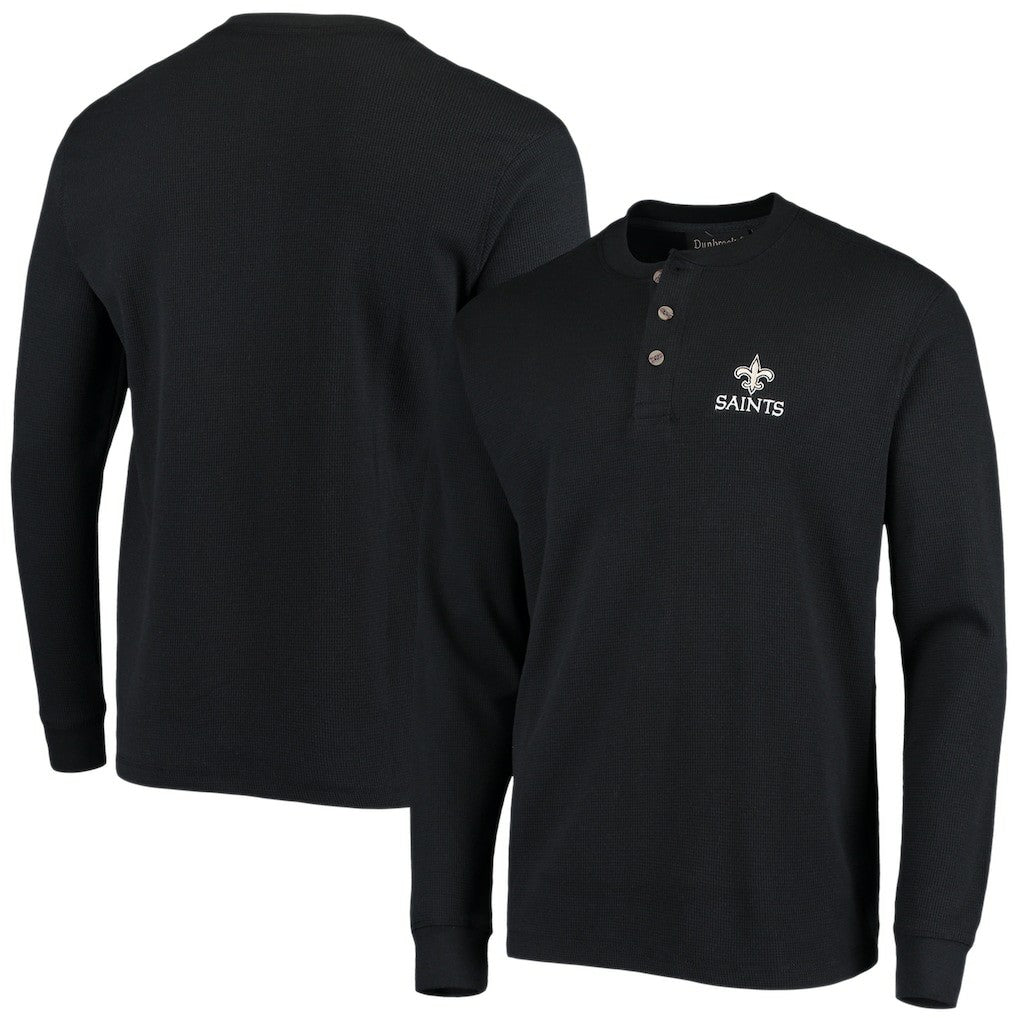 New Orleans Saints Dunbrooke Logo Maverick Thermal Henley Long Sleeve T-Shirt Black