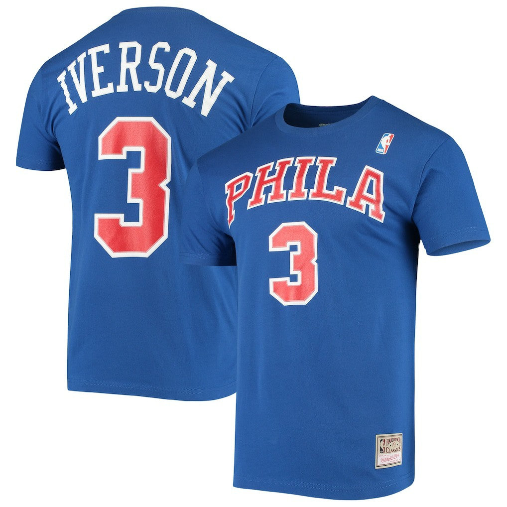 Allen Iverson Philadelphia 76ers Hardwood Classics Name & Number Player T-Shirt Royal | Mitchell & Ness Near Me