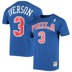 Allen Iverson Philadelphia 76ers Hardwood Classics Name & Number Player T-Shirt Royal | Mitchell & Ness Near Me
