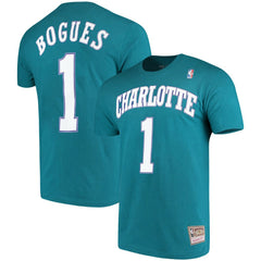 Muggsy Bogues Charlotte Hornets Hardwood Classics Name & Number Player T-Shirt Teal | Mitchell & Ness