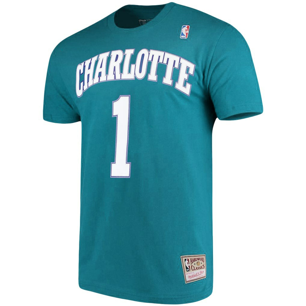Muggsy Bogues Charlotte Hornets Hardwood Classics Name & Number Player T-Shirt Teal | Mitchell & Ness