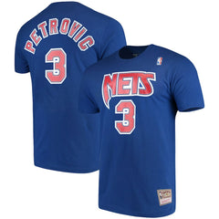 Drazen Petrovic Brooklyn Nets Hardwood Classics Name & Number Player T-Shirt Royal | Mitchell & Ness Lifestyle