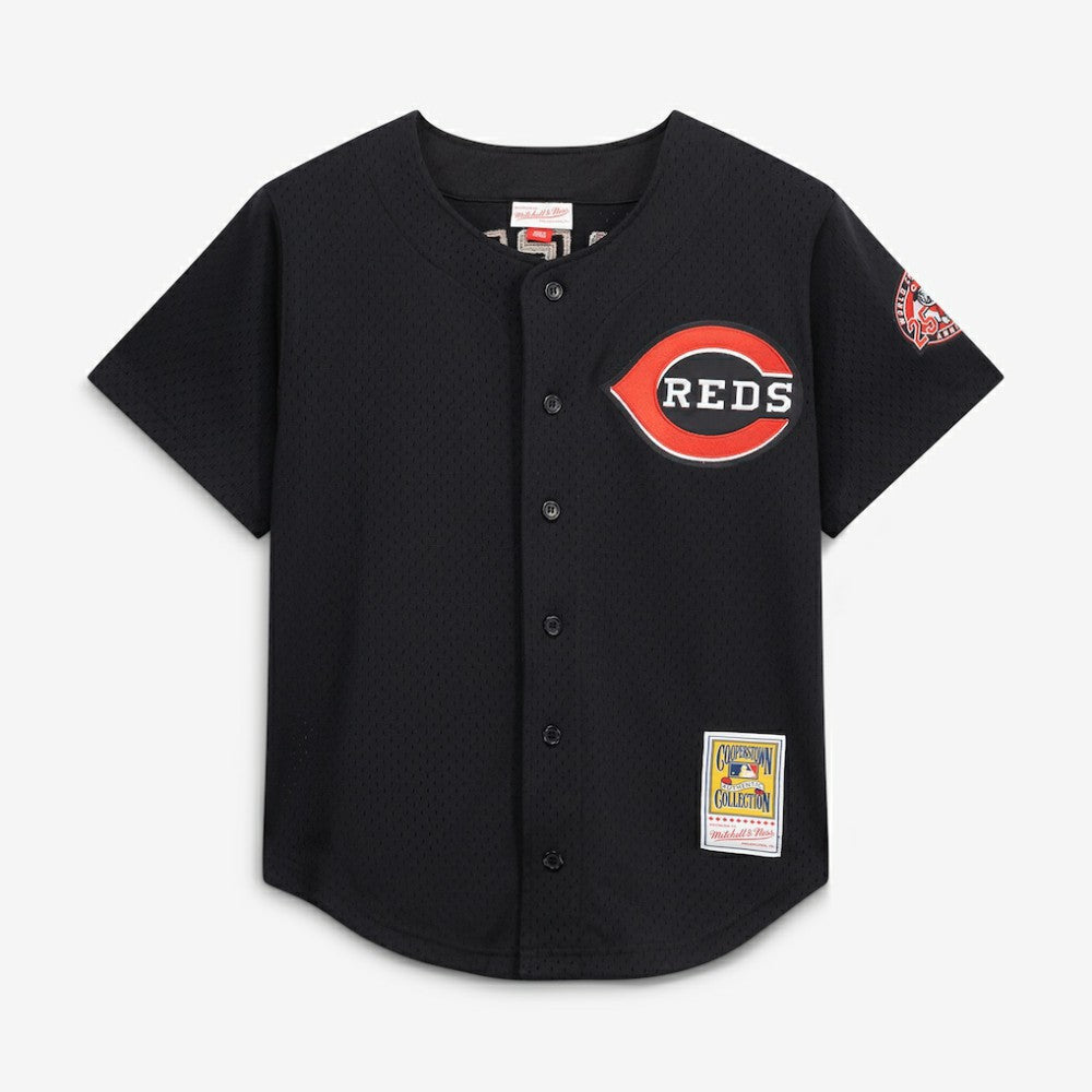 Ken Griffey Jr. Cincinnati Reds Mitchell & Ness Cooperstown Collection Mesh Batting Practice Button-Up Jersey - Black - Mitchell & Ness Online