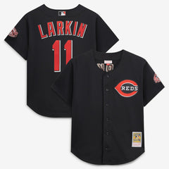 Barry Larkin Cincinnati Reds Mitchell & Ness Cooperstown Collection Mesh Batting Practice Button-Up Jersey - Black - Mitchell & Ness Sale