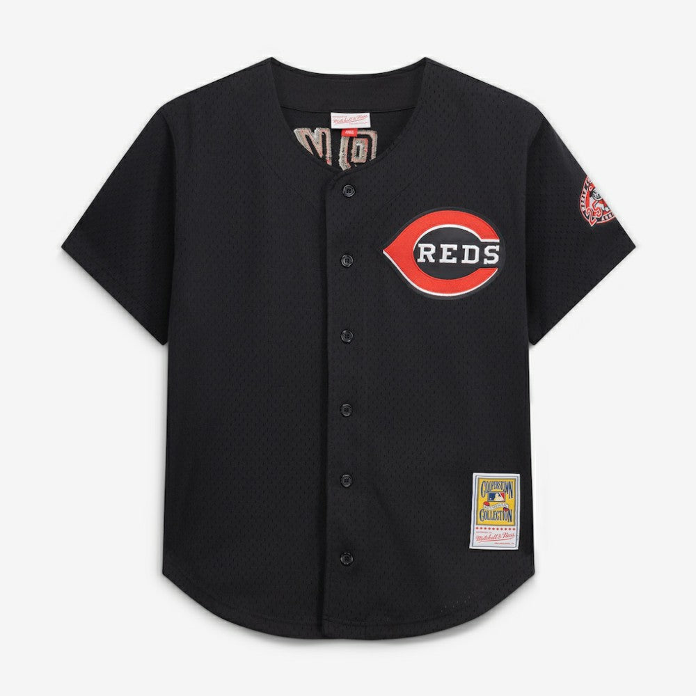 Barry Larkin Cincinnati Reds Mitchell & Ness Cooperstown Collection Mesh Batting Practice Button-Up Jersey - Black - Mitchell & Ness Sale