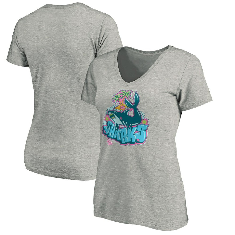 San Jose Sharks Women's Graffiti Shark V-Neck T-Shirt - Heather Gray - NHL 3800093