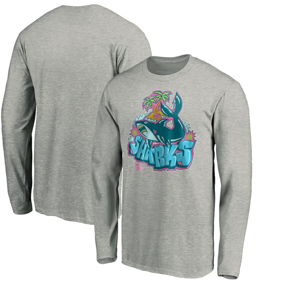 San Jose Sharks Graffiti Shark Long Sleeve T-Shirt - Heather Gray - NHL 3800094